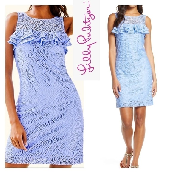 Lily Pulitzer XS Blue Peri Flowing Leaf Lace Dress - Picture 1 of 6
